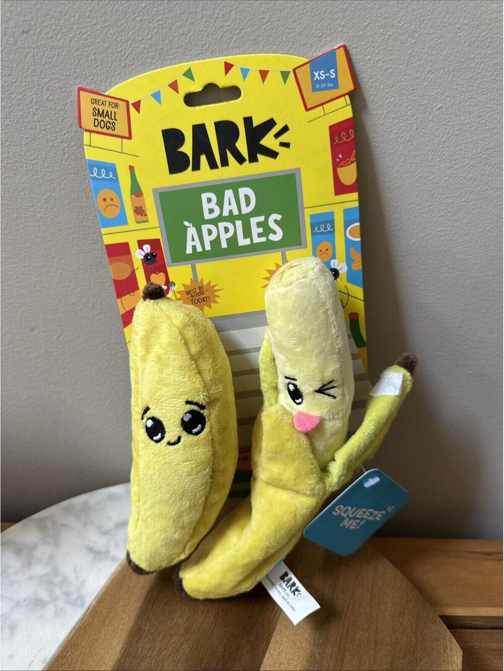 Bark Box BAD APPLES Plush Squeaky Bananas Multi-Part Dog Toy New